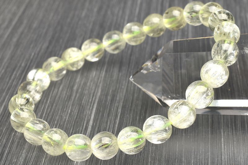 １点物 AAA透明 キャッツアイ効果 クンツァイト ヒデナイト 7.5 mm ブレスレット パワーストーン 天然石 _U 7908