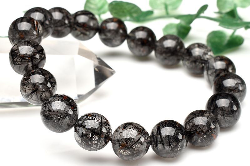 １点物 AA 高透明 ブラックトルマリンインクォーツ 11.5 mm ブレスレット パワーストーン 天然石 _U 7968