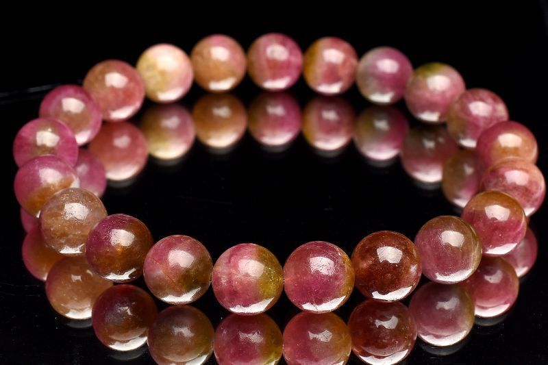 １点物 高品質 マルチ ウォーターメロントルマリン 9 mm ブレスレット パワーストーン 天然石 _U 7979