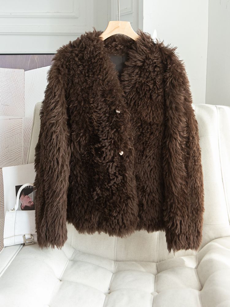 お洒落冬レディース毛皮コート 品コートムートン毛皮ブラウン