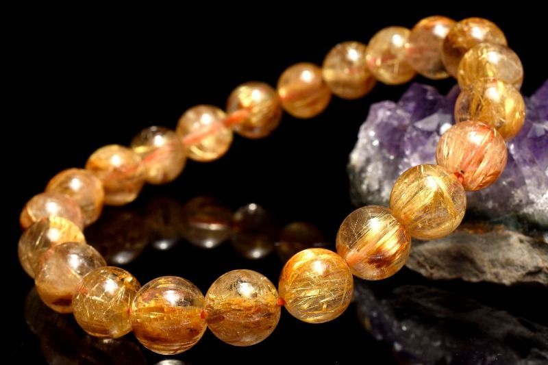 １点物 透明 高品質 ゴールドタイチンルチルクォーツ 8.5mm ブレスレット パワーストーン 天然石 _MC998