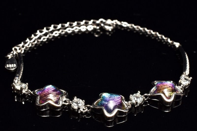  １点物 シルバー925 メテオライト アルタイ隕石 8 x mm オーロラコーティング スター ブレスレット パワーストーン 天然石 _MC 1010 ブレスレット バングル アクセサリー