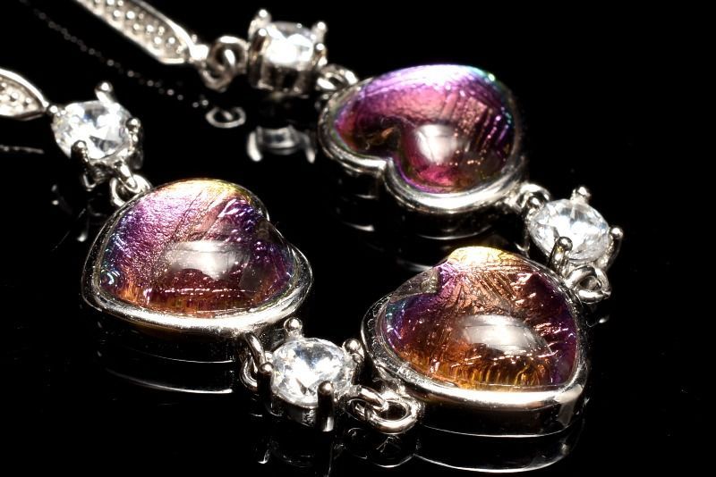 1点物 シルバー925 メテオライト アルタイ隕石 8x8mm オーロラコーディング ハート ブレスレット パワーストーン 天然石 _MC1012