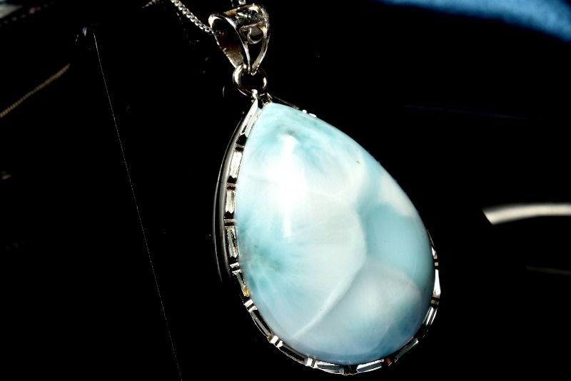 1点物】シルバー925◇カリブ海の宝石 ラリマー 28x20mm ドロップ
