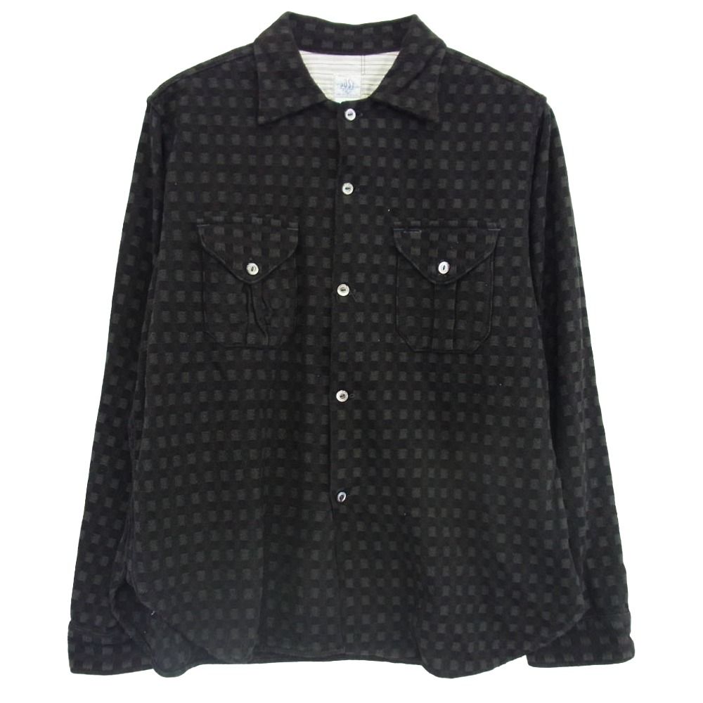 POST OVERALLS ポストオーバーオールズ コットンフランネル チェック 長袖 シャツ ブラック系 L