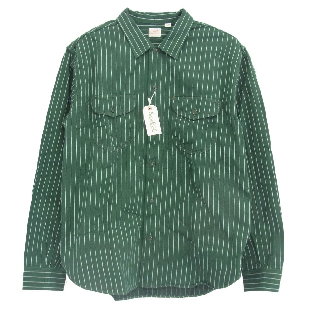 SUGAR CANE シュガーケーン sc28652 COKE STRIPE WORK SHIRT LONG SLEEVE コークストライプ 長袖 ワークシャツ グリーン系 XL 新古品