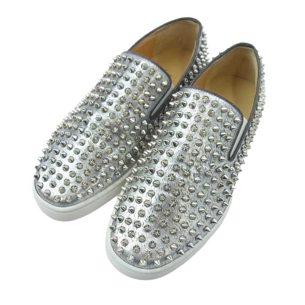 Christian Louboutin クリスチャンルブタン 1160512 ROLLER BOAT FLAT LAMINATO ANIMAL ローラーボート スタッズ スリッポン シルバー系 40