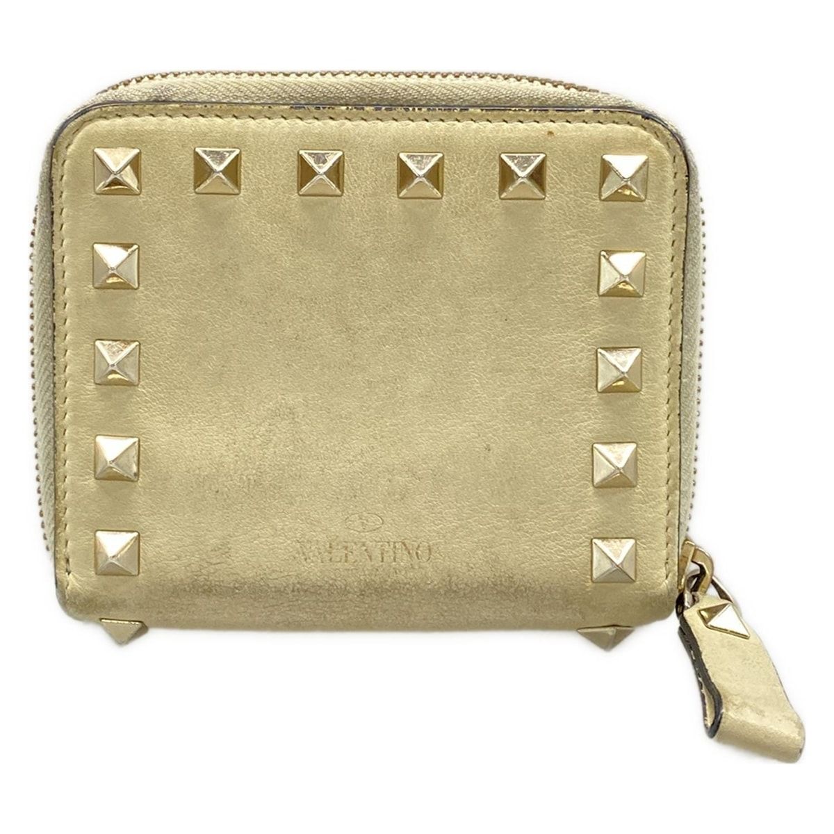 バレンチノ 2つ折り財布 アイボリー シルバー スタッズ レザー