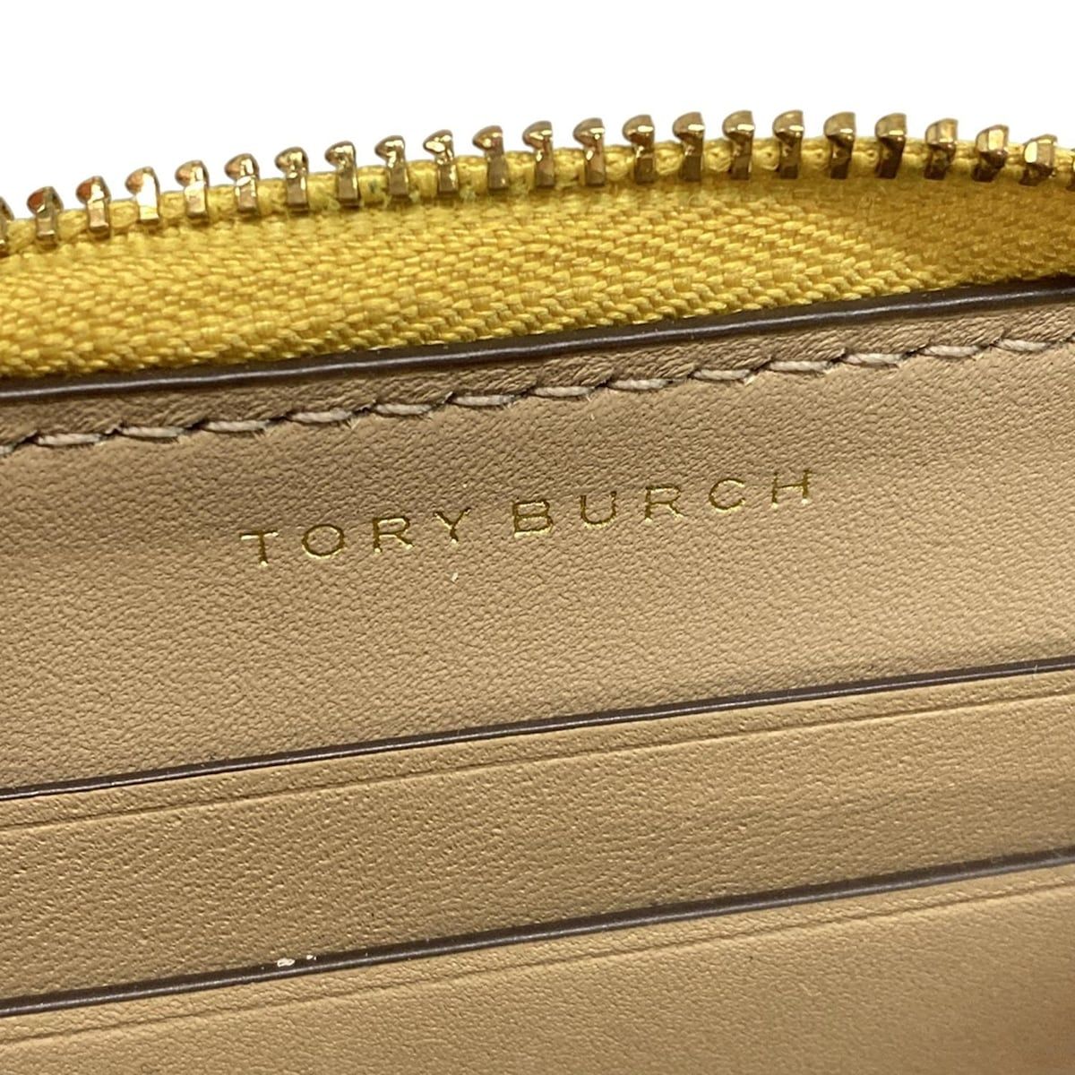  TORY BURCH トリーバーチ コインケース - イエロー×アイボリー ラウンドファスナー レザー その他 折り財布
