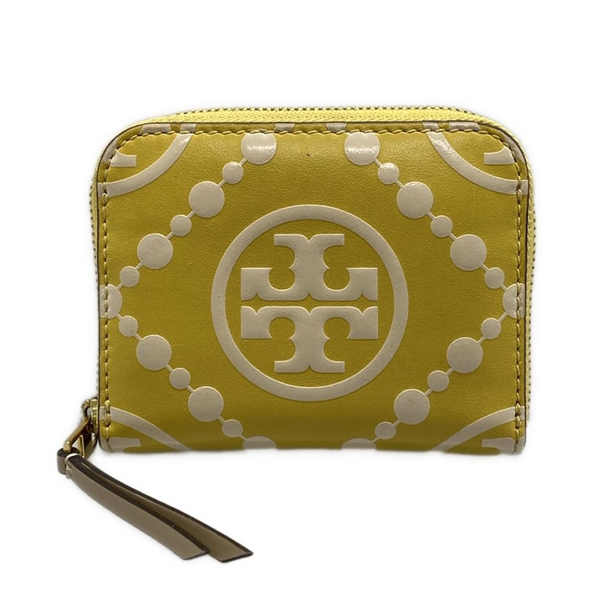 TORY BURCH トリーバーチ コインケース - イエロー×アイボリー ラウンドファスナー レザー