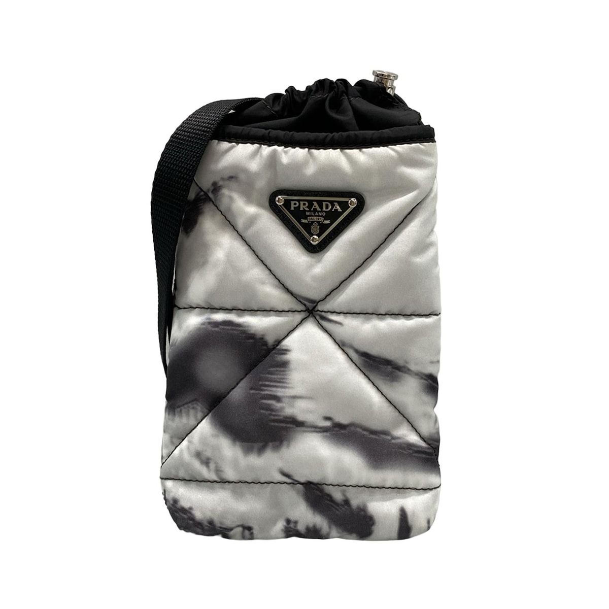 PRADA プラダ 携帯電話ケース パデッドRe Nylon 2ZT037 ライトグレー×黒 スマホショルダー キルティング