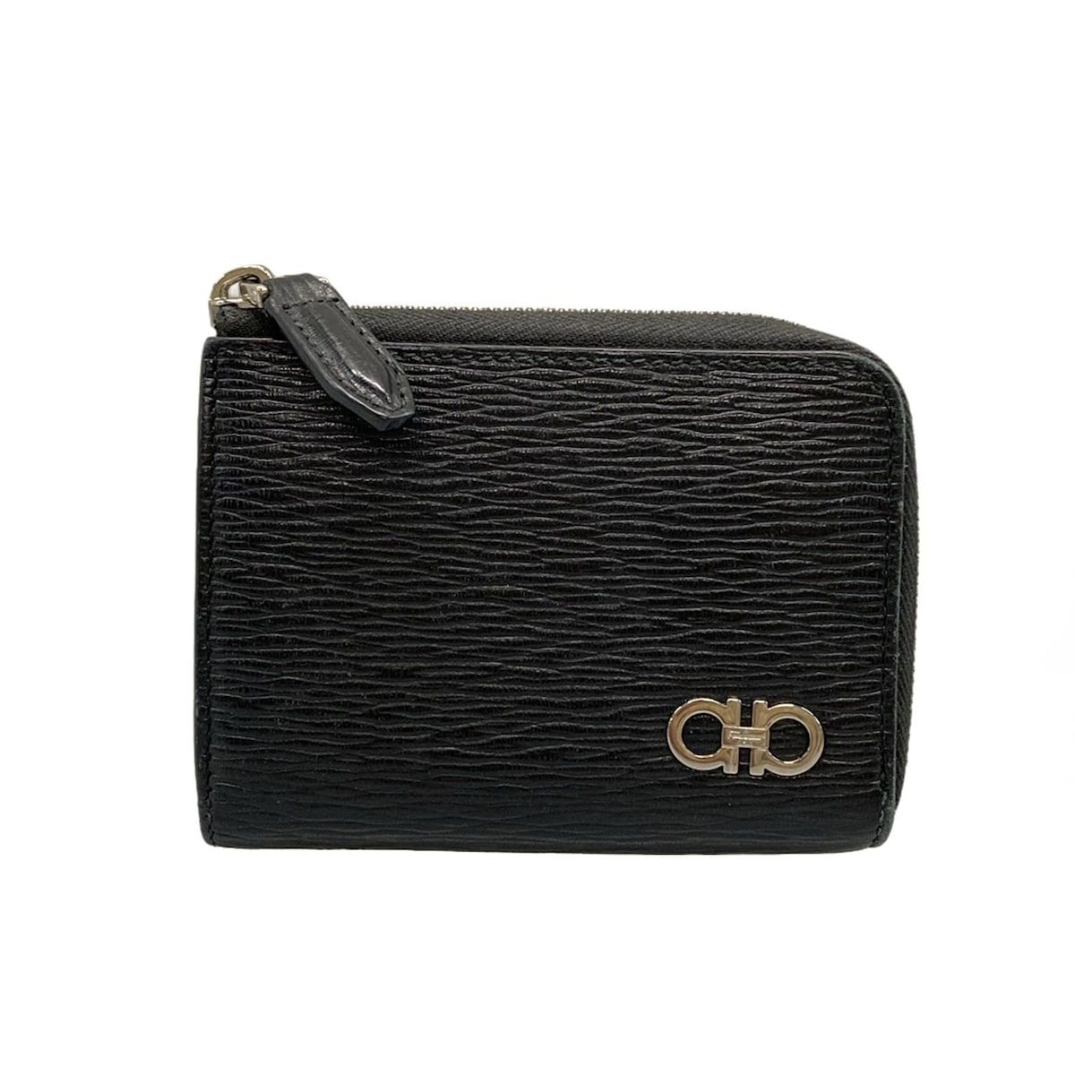 FERRAGAMO SalvatoreFerragamo サルバトーレフェラガモ コインケース ガンチーニ 黒×レッド L字ファスナー カードケース付き レザー