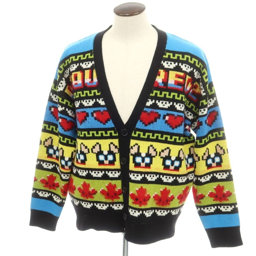 ディースクエアード DSQUARED2 ウールモヘヤナイロンコットン カーディガン ブラックxブルー サイズL メンズ