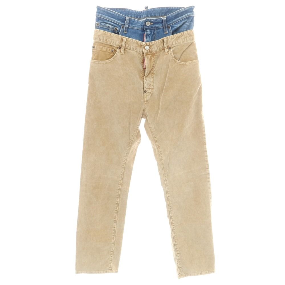 ディースクエアード DSQUARED2 642 Twin Pack Jean ストレッチ コットン コーデュロイパンツ ベージュxブルー サイズ46 メンズ