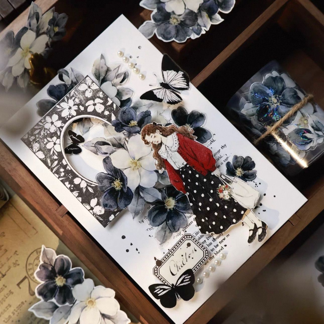 贝壳光 黑白叙语 ダイカット加工 5.5cm×6m 120cm/loop 海外マスキング