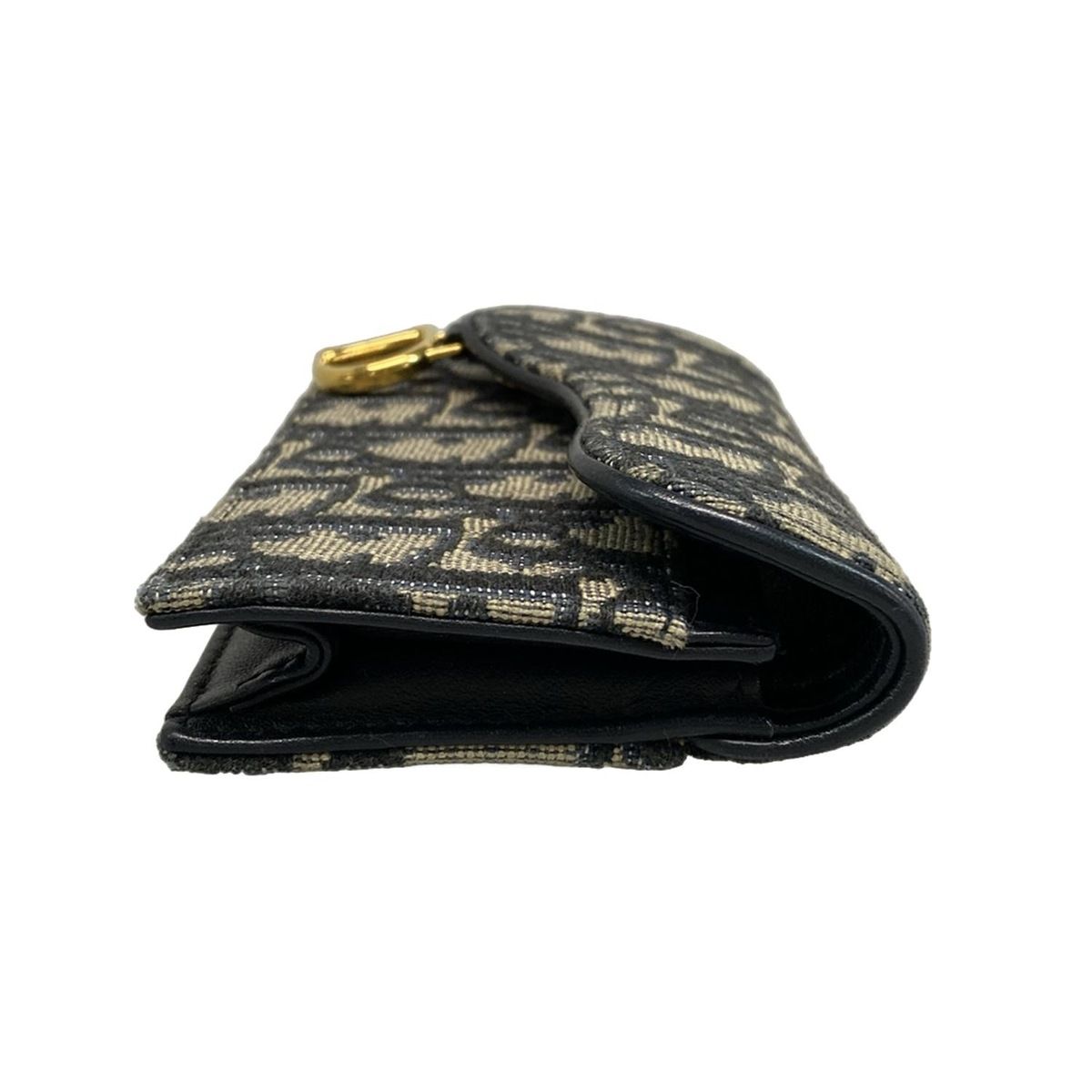  ディオール クリスチャンディオール 名刺入れ サドル フラップ カードホルダー _M 928 ネイビー ベージュ レザー 名刺入れ 小物