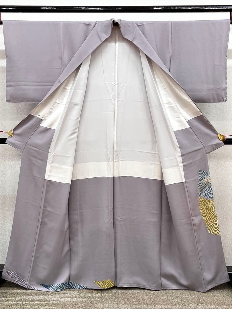  山科春宣 染色作家 色留袖 一つ紋 鶴 波 正絹 躾糸付き A 065 色留袖 着物