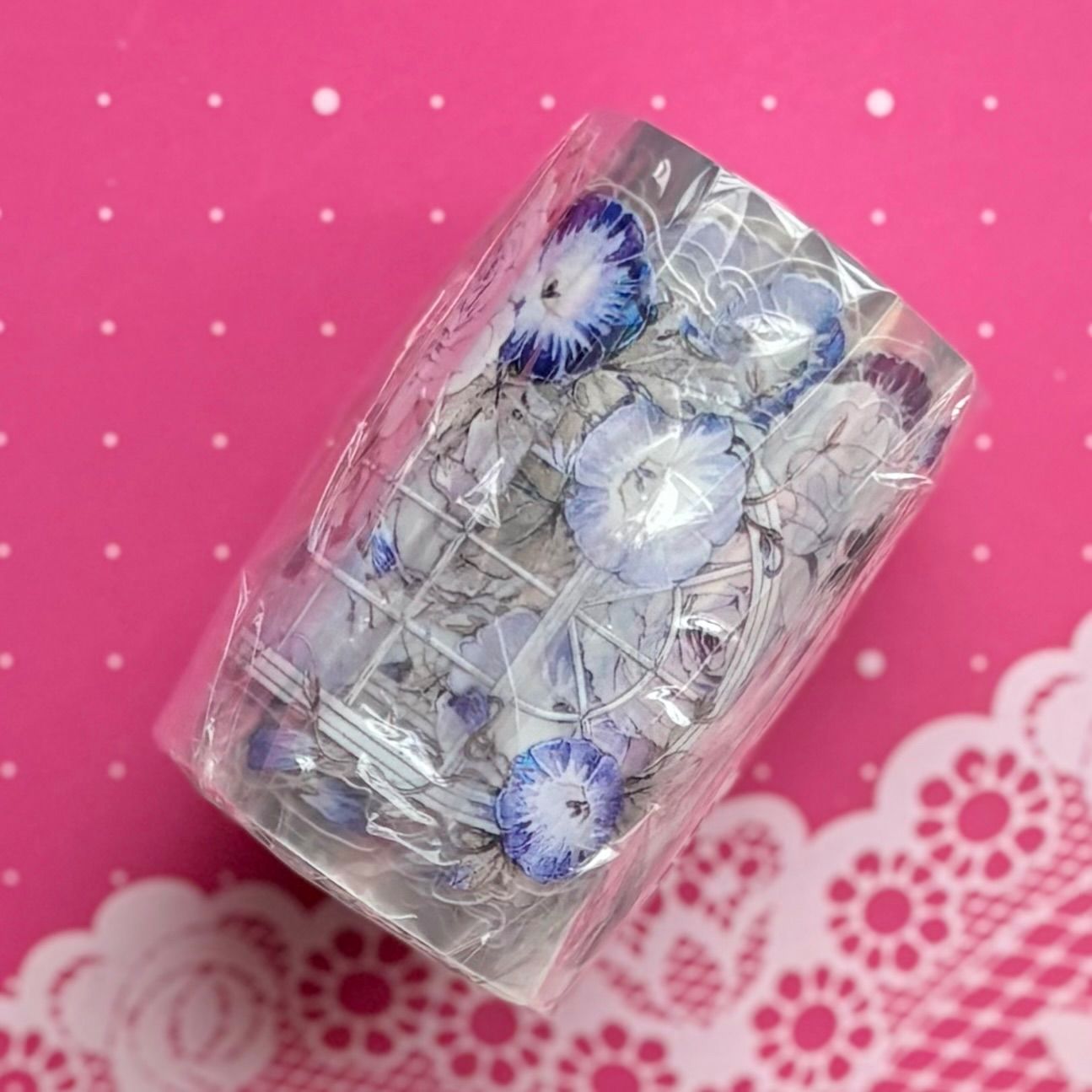 贝壳光 推窗见花 蓝 ダイカット加工 6 5 cm m 120 loop 海外マスキングテープ 海外マステ 花