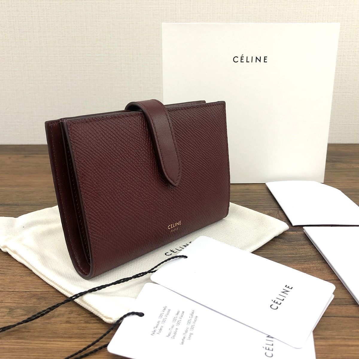 444 み CELINE ミディアムストラップウォレット バーガンディ き
