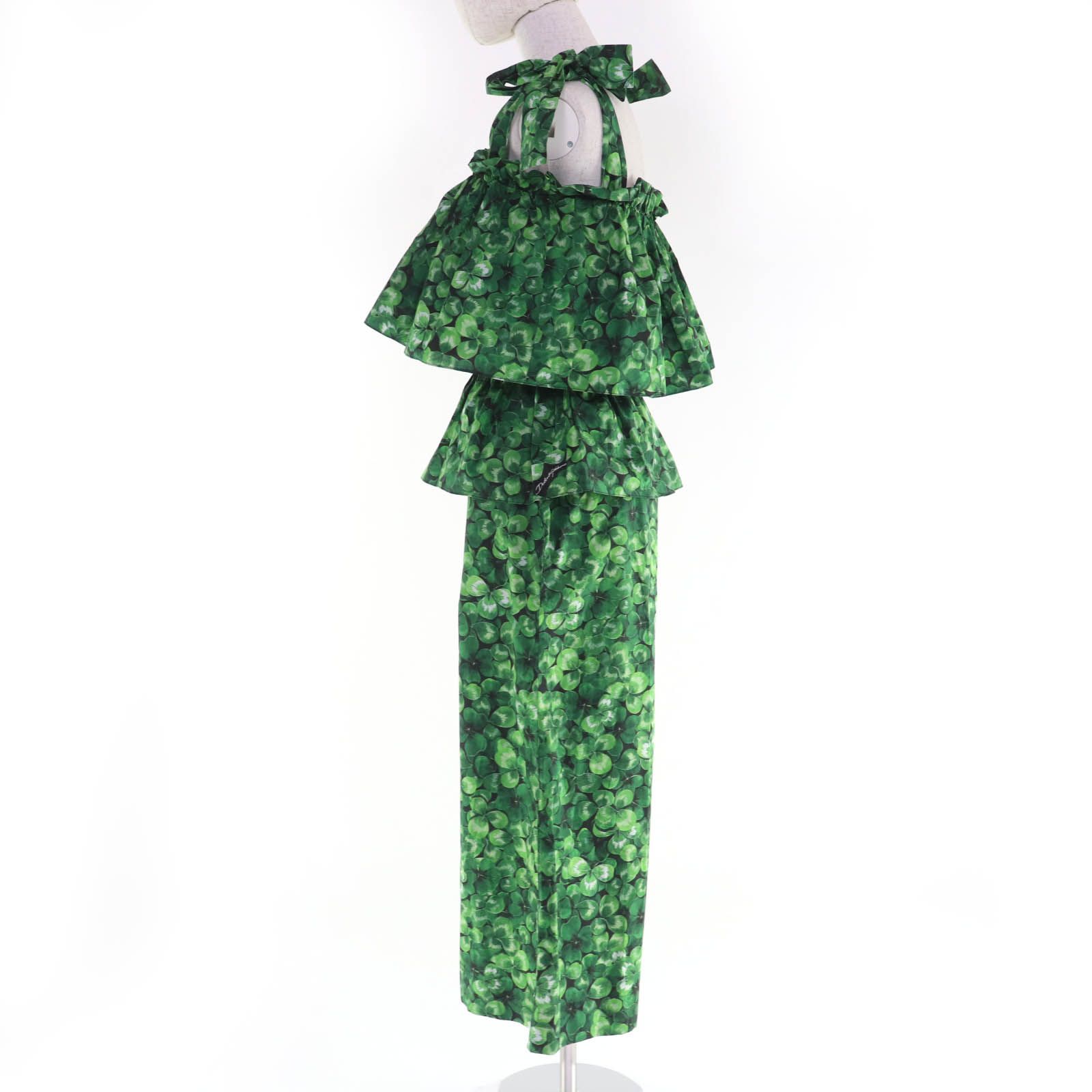 DOLCE-GABBANA ドルチェ&ガッバーナ コットン100% クローバー柄 トップス パンツ セットアップ グリーン 36 イタリア製 レディース