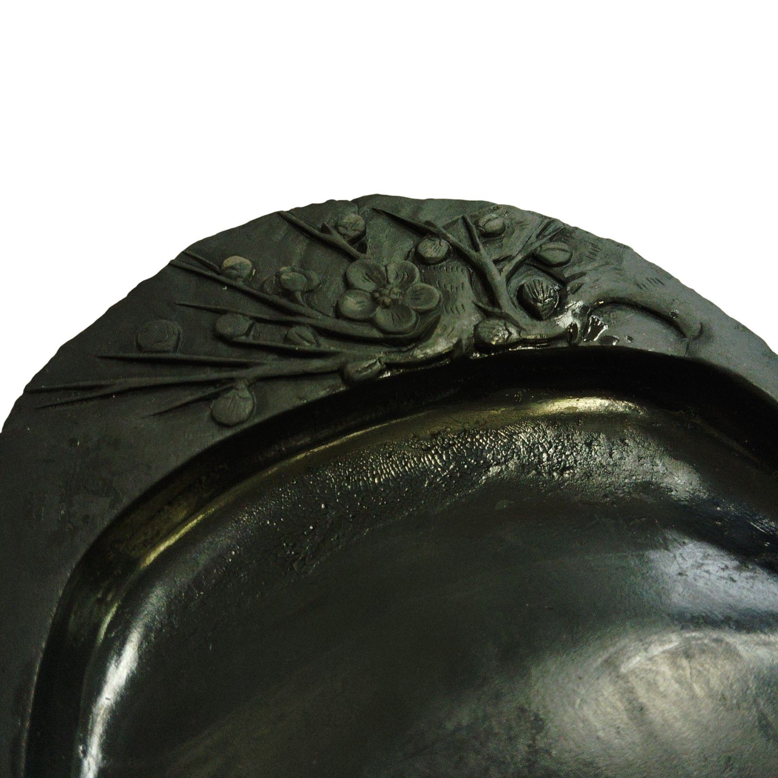 X11170 硯 書道具 墨 梅彫刻 古硯 美術品 木箱付き アンティーク