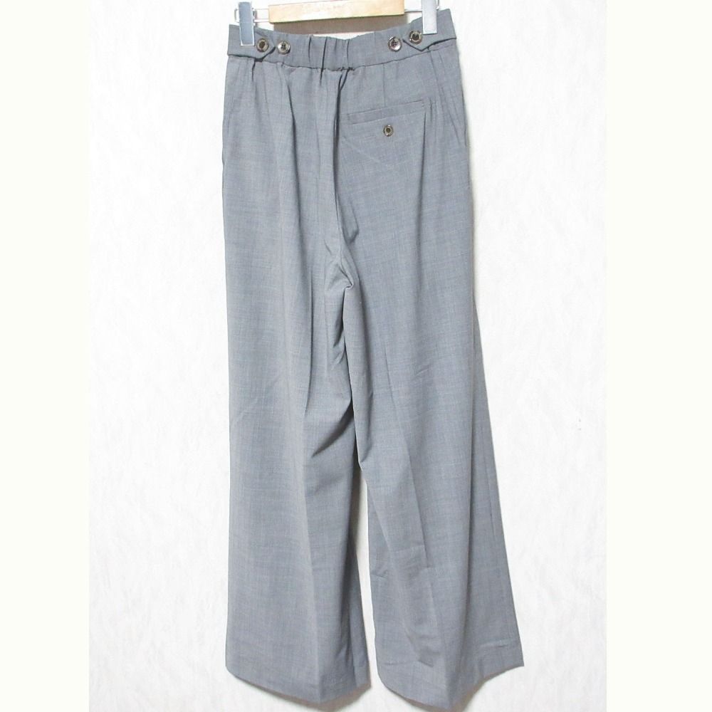 25SS sov ソブ ダブル クロージング グリーンウールワイドパンツ スラックス 0506200251 38 グレー レディース 古着