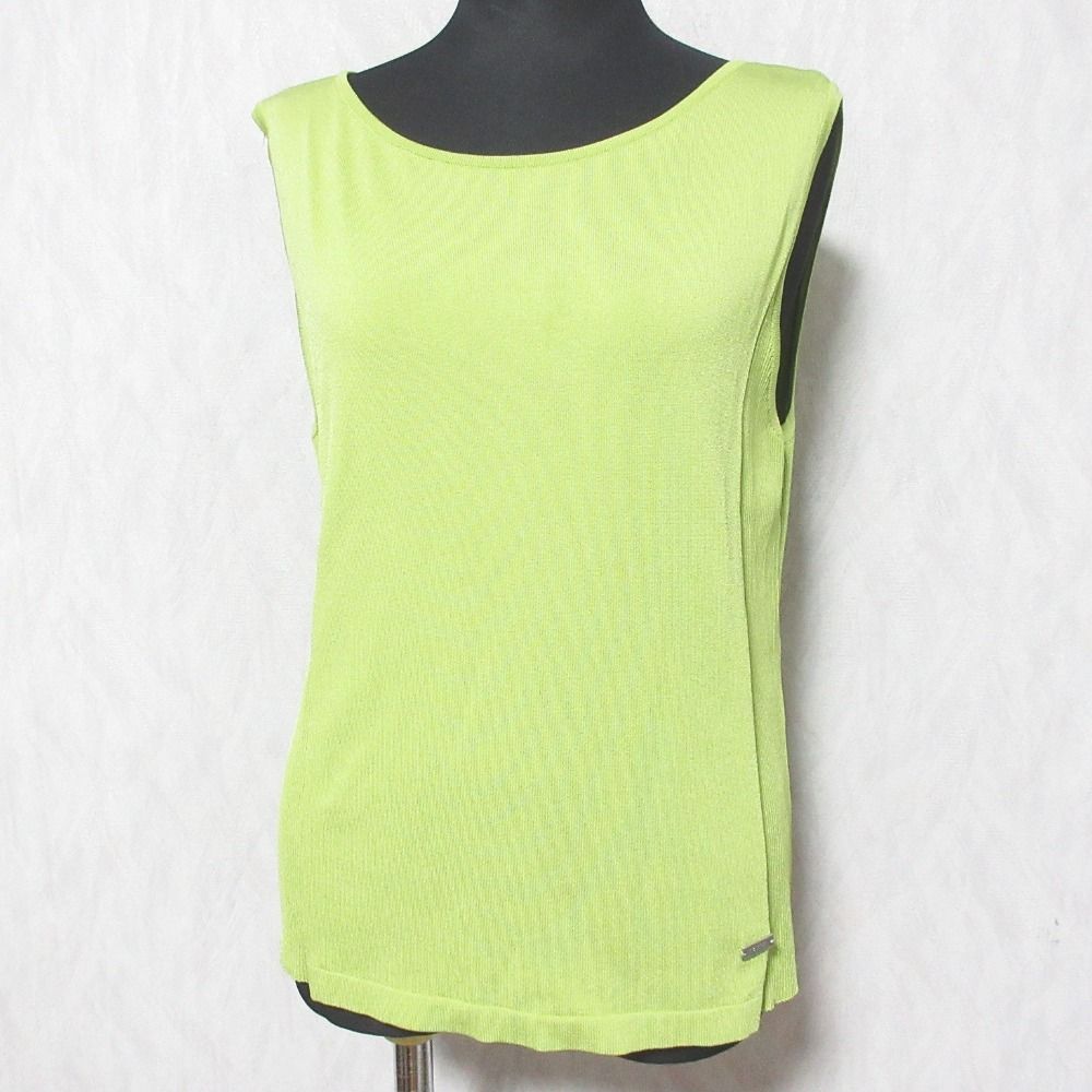 FOXEY フォクシー Knit Top Coolish サイドリブ タンクトップ ニット カットソー 42201 40 ピスタチオ レディース 古着