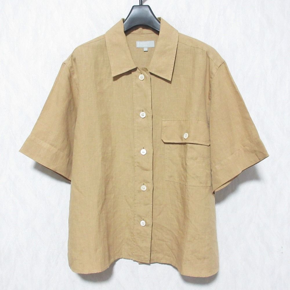 23SS MARGARET HOWELL マーガレットハウエル ショートスリーブ リネンシャツ 578-3152002 1 ブラウンベージュ レディース 古着