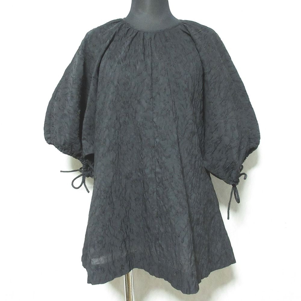 DEPAREILLE デパリエ ふくれジャガード ハーフスリーブ ブラウス カットソー プルオーバー 38 ブラック レディース 古着