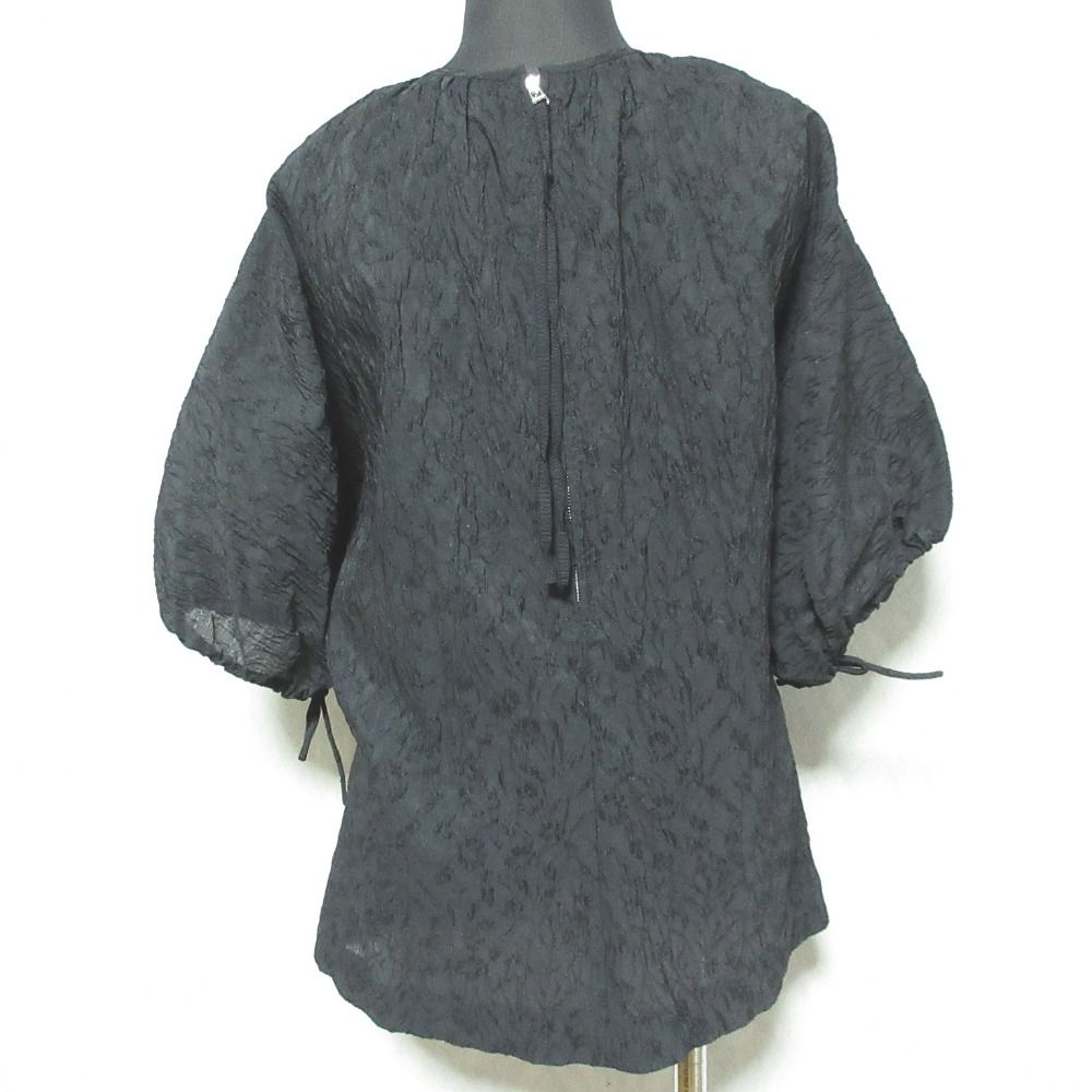 DEPAREILLE デパリエ ふくれジャガード ハーフスリーブ ブラウス カットソー プルオーバー 38 ブラック レディース 古着