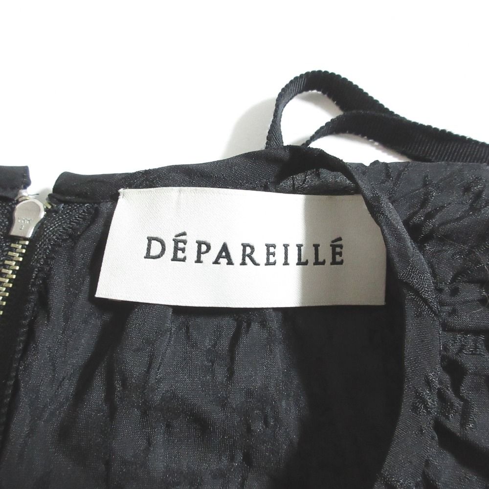  デパリエ ふくれジャガード ハーフスリーブ ブラウス カットソー プルオーバー 38 ブラック レディース 古着 五分袖 七分袖 シャツ ブラウス