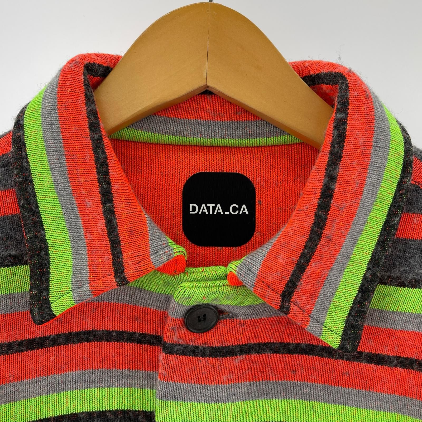 DATA_CA ネイティブ柄 ニットジャケット sizeL グレー×ネオンオレンジ