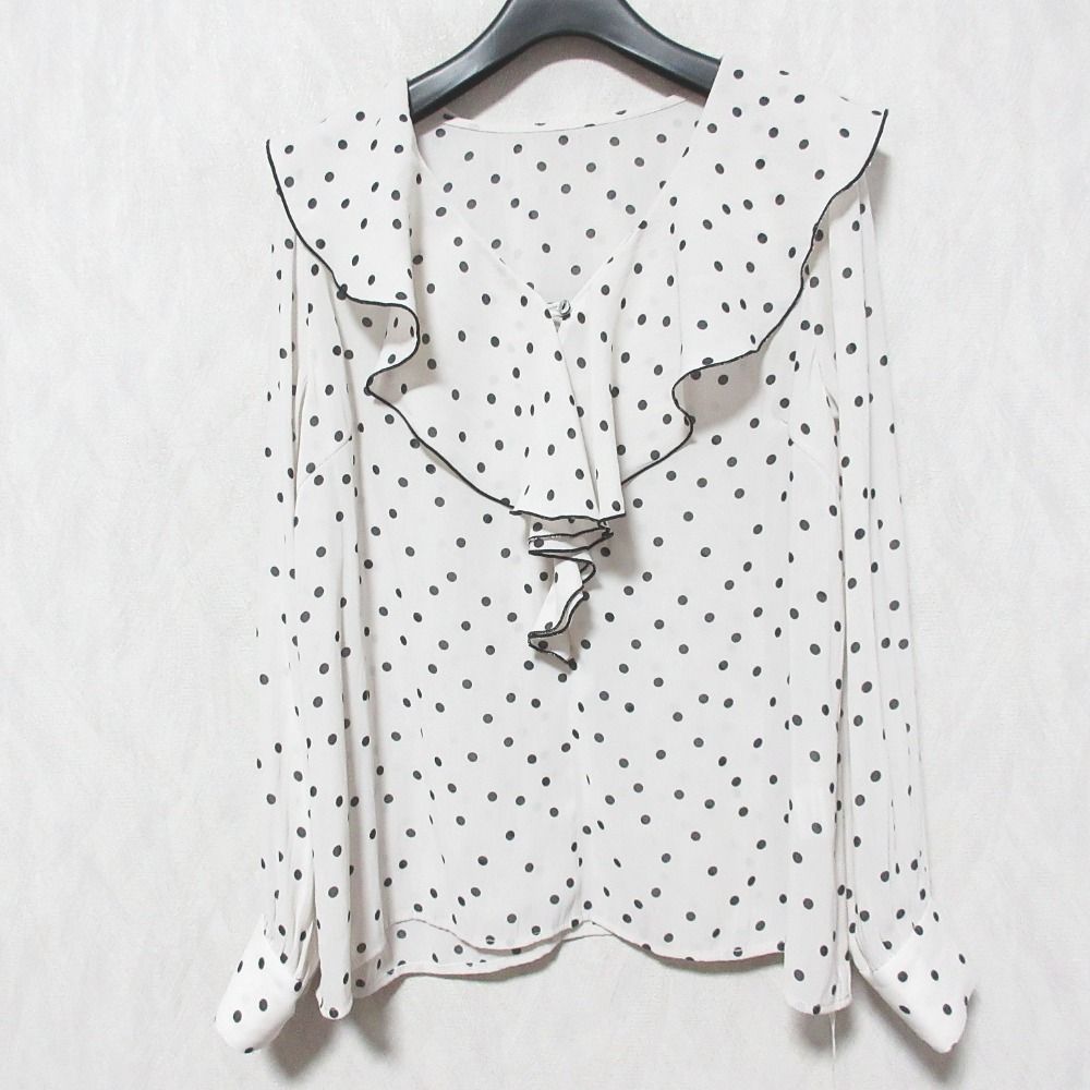 25SS La boutique BonBon ラブティックボンボン 全骨格美人見え ドットラッフルブラウス LBZ1052204A0002 F グレージュ レディース 古着