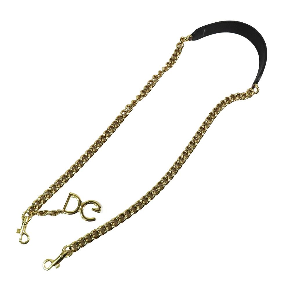 DOLCE-GABBANA ドルチェアンドガッバーナ ショルダーストラップ チェーン レザー DGロゴ レオパード柄 ゴールド メンズ レディース 古着