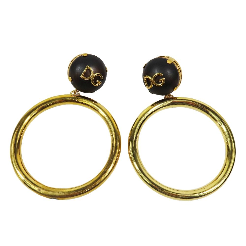 DOLCE-GABBANA ドルチェアンドガッバーナ フープ イヤリング DGロゴ ゴールド ブラック レディース 古着