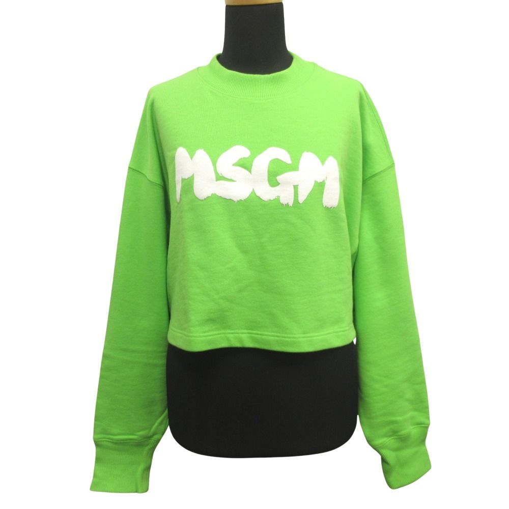 MSGM エムエスジーエム クロップド スウェット シャツ トレーナー ロゴ プリント S 緑 グリーン レディース 古着