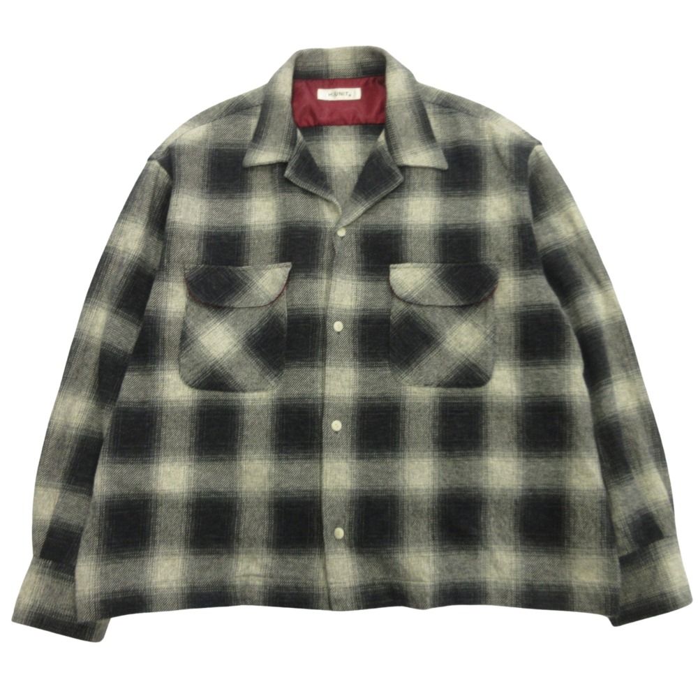 24aw H.UNIT エイチユニット Ombre check open collar long sleeves shirt オンブレチェックオープン シャツ 2 黒 メンズ 古着