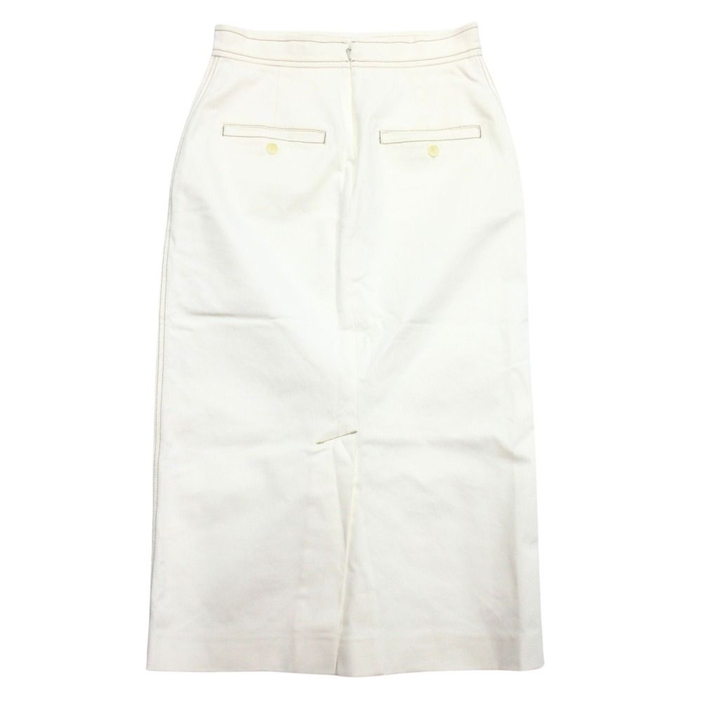 MAX MARA マックスマーラ タイト スカート ステッチ バックスリット バックジップ ミモレ丈 白タグ 38 ホワイト×ブラウン レディース 古着