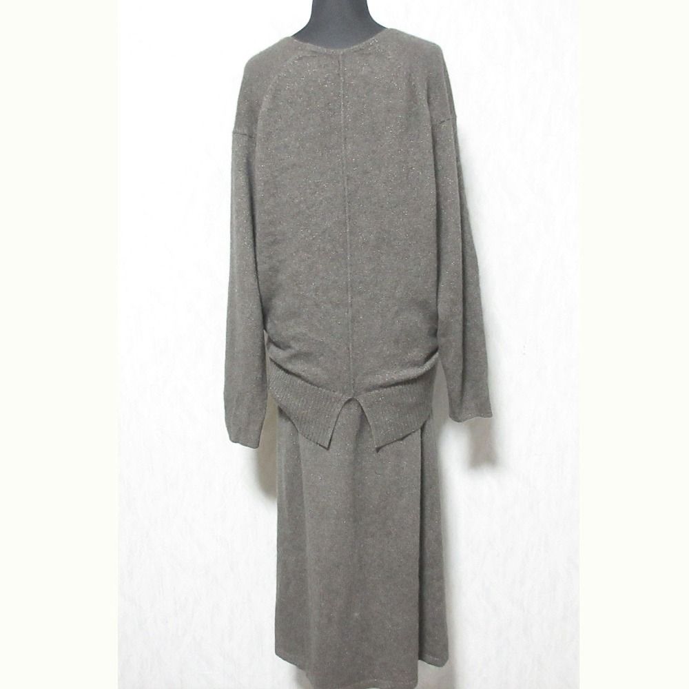 SALON アダムエロペ フォックスウールラメニット ディープVネックプルオーバー タイトスカート セットアップ SHC SHM-34860-B レディース 古着