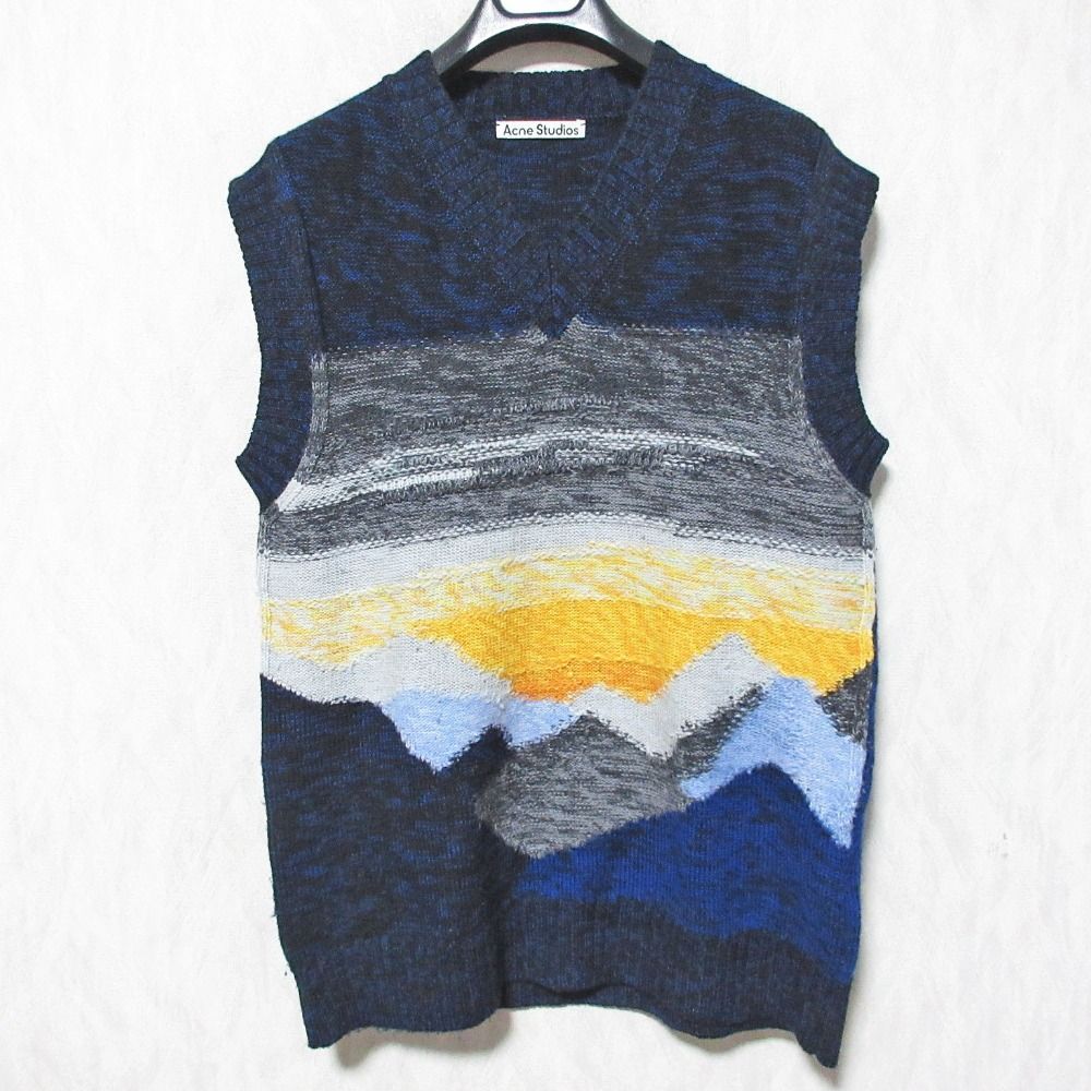 Acne Studios アクネストゥディオズ ランドスケープ インターシャ ウール ニット ベスト プルオーバー S ネイビー レディース 古着