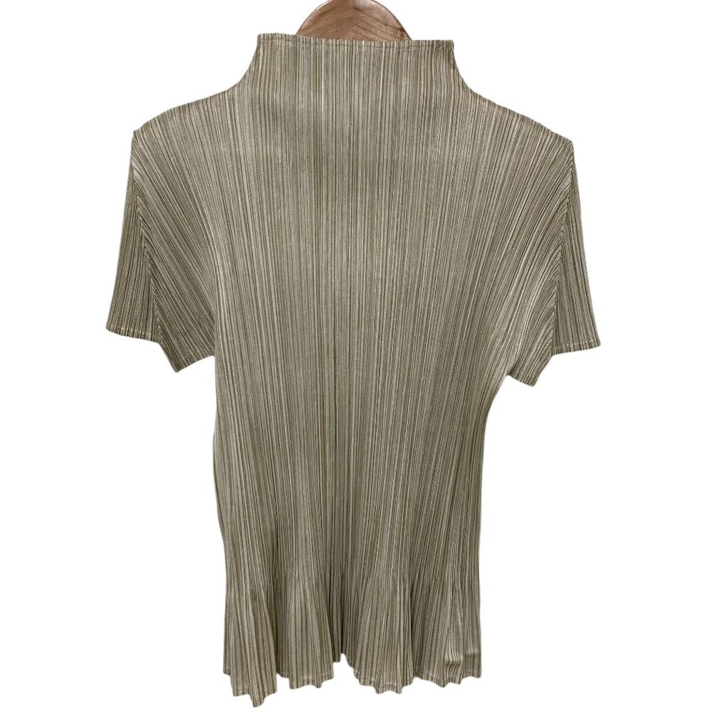 PLEATS PLEASE プリーツプリーズ イッセイミヤケ ハイネック ショートスリーブ カットソー PP51-JK575 サイズ3 ベージュ レディース 古着