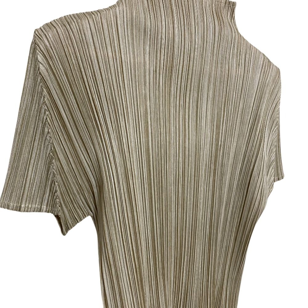 PLEATS PLEASE プリーツプリーズ イッセイミヤケ ハイネック ショートスリーブ カットソー PP51-JK575 サイズ3 ベージュ レディース 古着