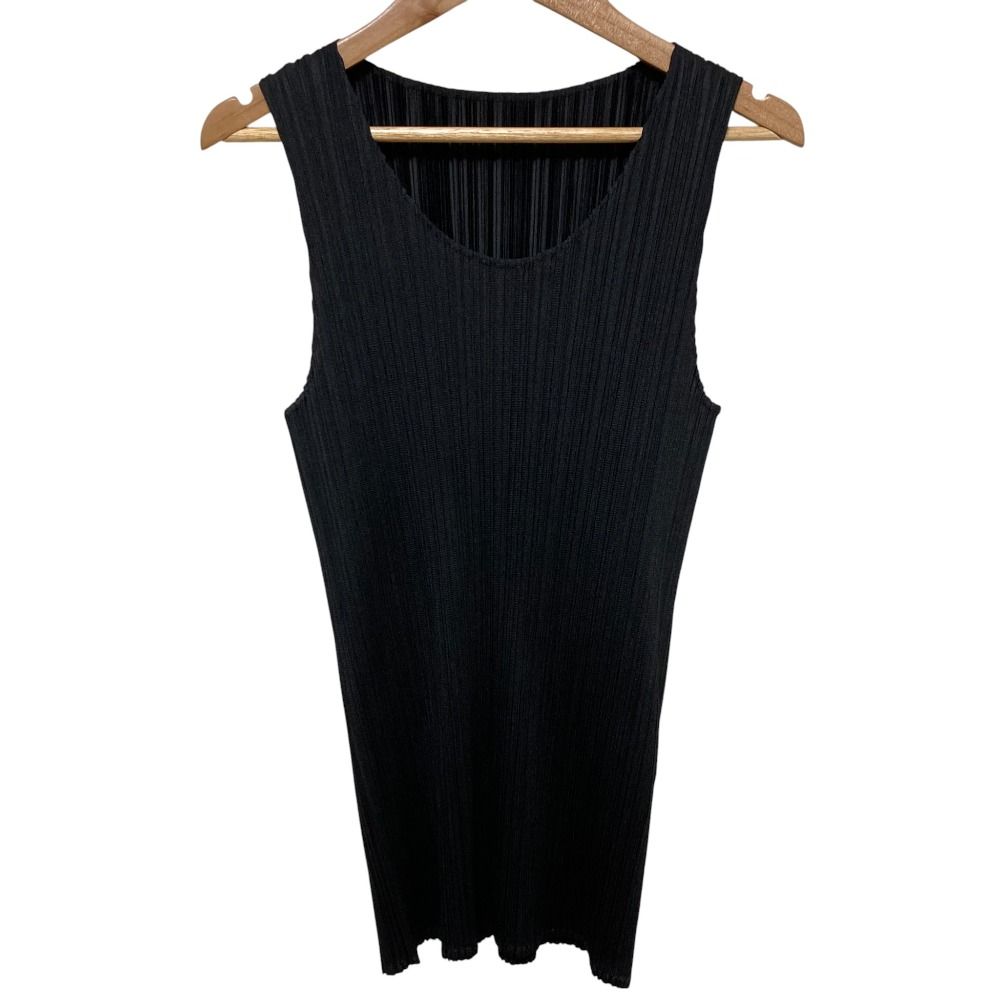 PLEATS PLEASE ISSEY MIYAKE プリーツプリーズ イッセイミヤケ ノースリーブ カットソー PP04-JK600 サイズ3 ブラック レディース 古着