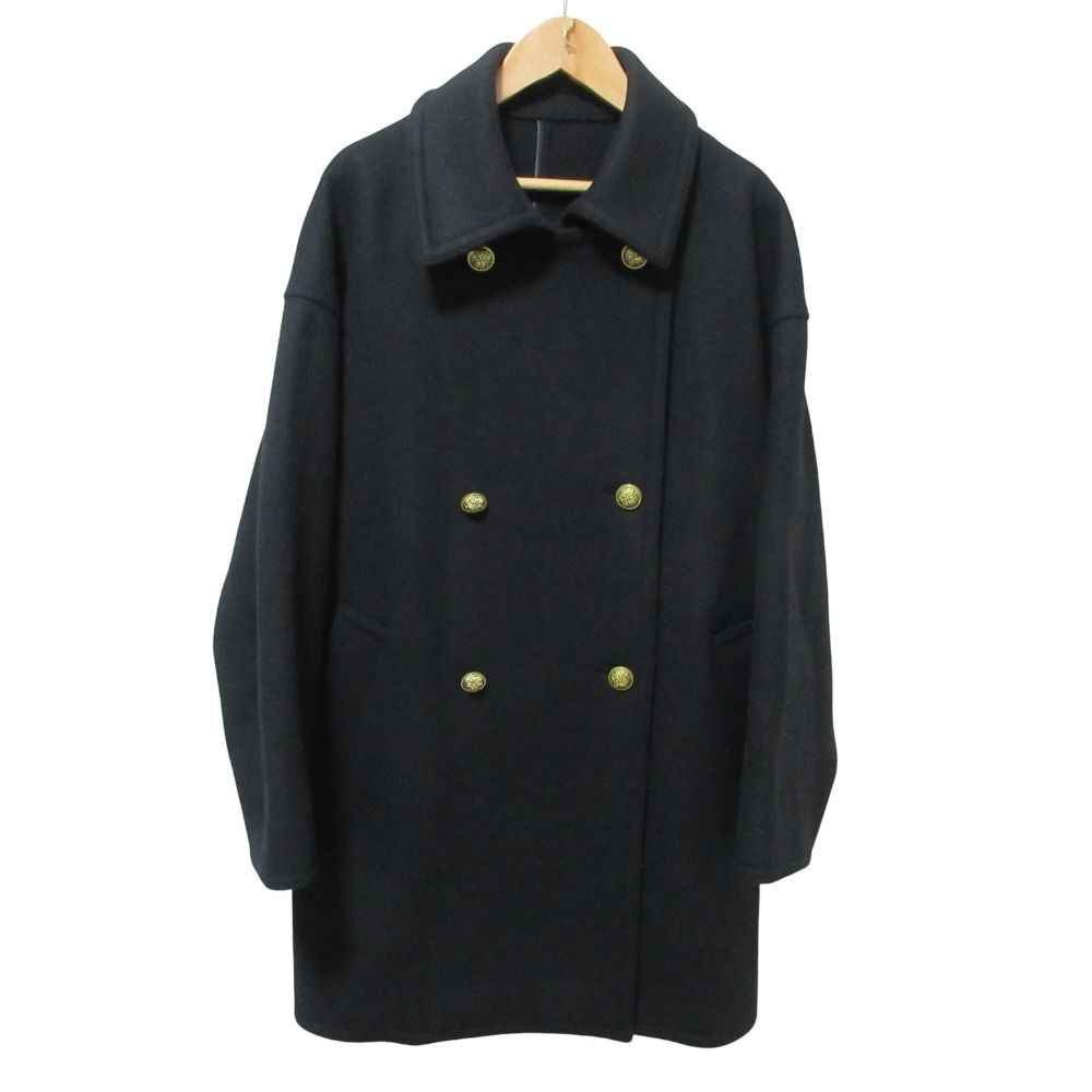 FRAMeWORK フレームワーク Super100 ダブルクロス Pコート ピーコート 38 ブラック レディース 古着
