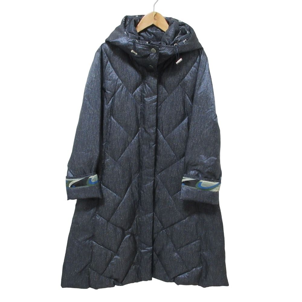 極美品　LEONARD レオナール 中綿ダウン　ロングコート　キルティング　XL 美品 LEONARD SPORT レオナールスポーツ デニム転写 プリント フード