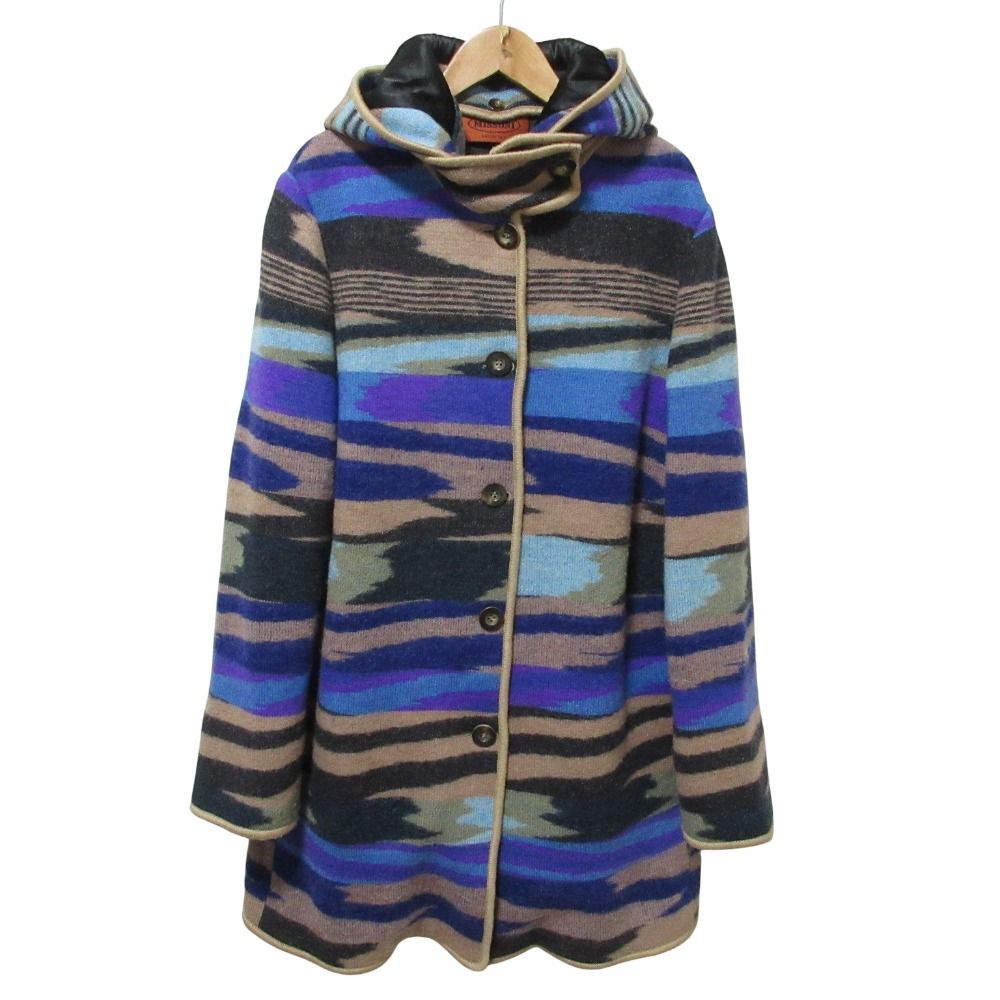 美品 MISSONI ミッソーニ ウール フード2WAY ニットコート 44 ベージュ