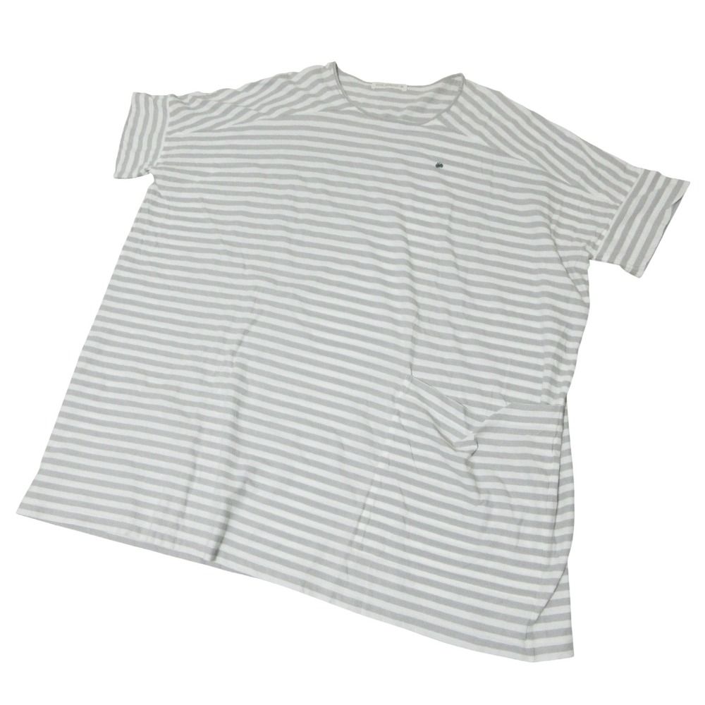 美品 mina perhonen ミナペルホネン ocean border ボーダー 半袖 ロングカットソー ワンピース ホワイト グレー レディース 古着 中古 USED 美品 mina perhonen ミナペルホネン ocean border ボーダー 半袖
