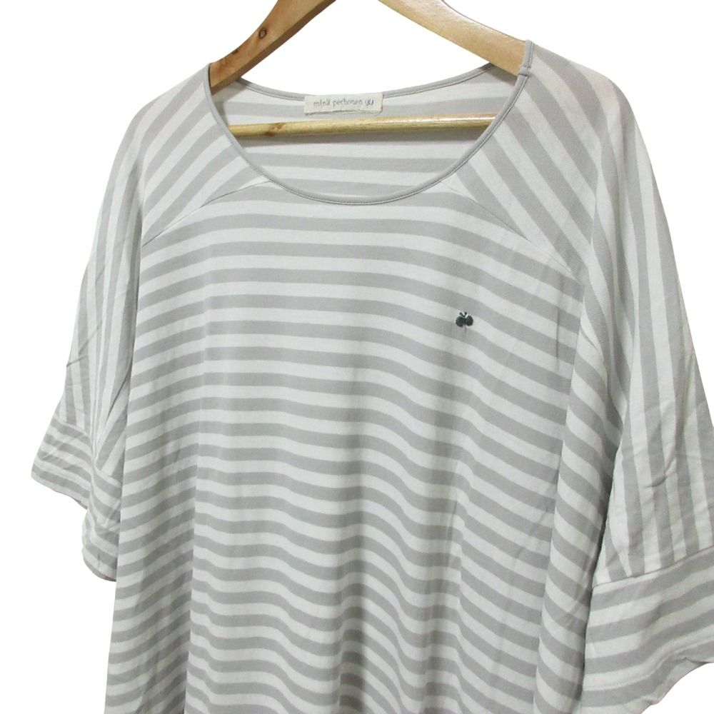 美品 mina perhonen ミナペルホネン ocean border ボーダー 半袖 ロングカットソー ワンピース ホワイト グレー レディース 古着 中古 USED 美品 mina perhonen ミナペルホネン ocean border ボーダー 半袖