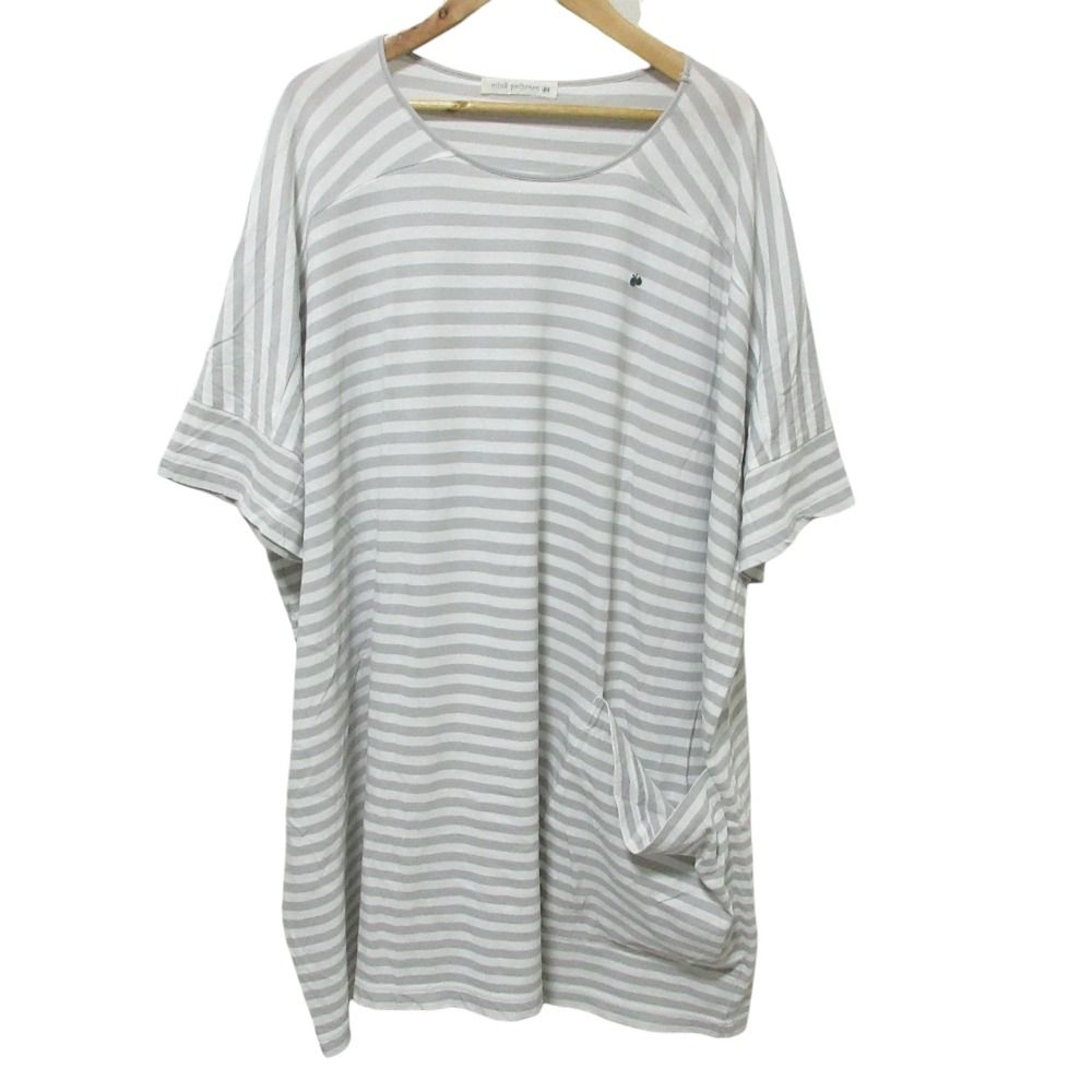 美品 mina perhonen ミナペルホネン ocean border ボーダー 半袖 ロングカットソー ワンピース ホワイト グレー レディース 古着 中古 USED 美品 mina perhonen ミナペルホネン ocean border ボーダー 半袖