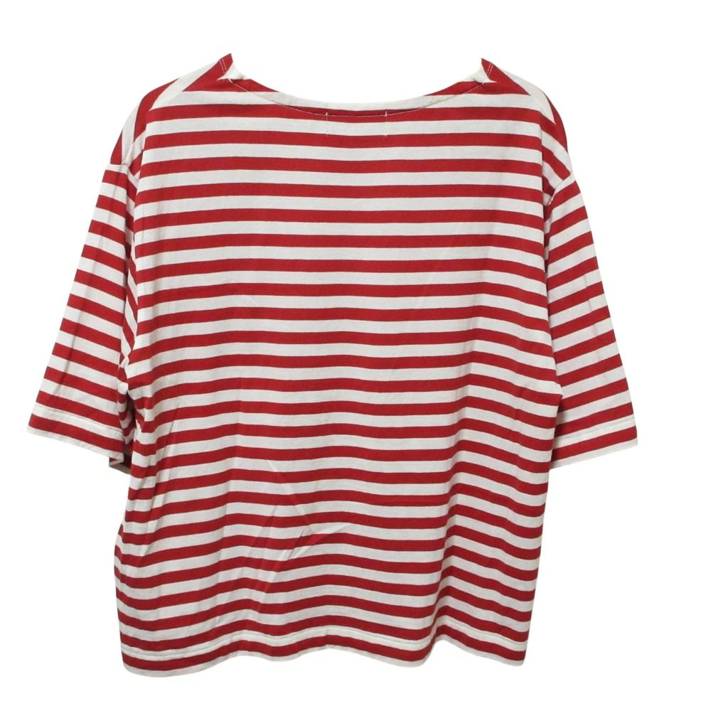 25SS MARGARET HOWELL マーガレットハウエル EVEN STRIPE ボーダー 半袖 カットソー 2 レッド ホワイト レディース 古着